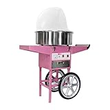 Royal Catering Professionelle Zuckerwattemaschine mit Wagen, Ablagen, Schublade und Spuckschutz 52 cm 1200 W Edelstahl LCD in auffälligem Pink Zuckerwattegerät Cotton Candy Machine