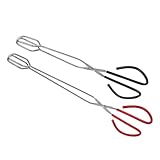 SOLUSTRE 2 Stück Teiliges Edelstahl Grillzangen mit Langem Griff Robuste Multifunktions Holzzange für Outdoor Grillen Kamin und Camping Rutschfeste Handhabung Leicht und Ergonomisch für