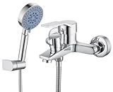 BONADE Badewannenarmatur mit Handbrause, Messing Mischbatterie Badewanne mit 5 Funktionen, Aufputz Wannenarmatur, Wasserhahn Badewanne inkl. Wandhalterung und 150 cm Brauseschlauch für Bad, Chrom