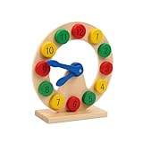 BRIGHTFUFU Holzbausteine Lernuhr mit Zahlen für Buntes Montessori zur Form und Zahlenerkennung Pädagogische Bauklötze zur Feinmotorikförderung und Logischem Denken Zufällige Zufällige Farbe