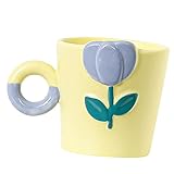 Mikinona Tulpenbecher Blumen- Rosa Party Kaffeetasse süß Hochzeit kaffeetassen Latte-Becher für Kaffee große Kaffeetasse Becher trinken Tulpenkaffeetasse Porzellan Yellow