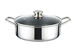 Servierpfanne Kratzfest - Pfanne Edelstahl - Premium Antihaft Servierpfanne mit Deckel - Pfanne mit Deckel - Schmorpfanne mit Griffe (28 cm)