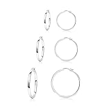 Ohrringe Silber 925 Creolen,3 Paar ohrringe kreolen silber lightweight leichte kleine silber ohrringe damen 925,hypoallergen ohrringe silber 925 set 20mm 30mm 40mm PABBEU