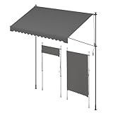 SONGMICS Klemmmarkise, Balkonmarkise, höhenverstellbar, mit Handkurbel, Sonnenschutz, für Balkon, Terrasse, Garten, 300 x 120 cm, anthrazit GSA302G02