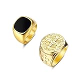 Adramata Wide Siegelring Edelstahl Ringe Herren Männer Bevorzugte Mode Emaille Religiöses Kreuz Krone Geschnitzter Ring Goldfarbener Vintage Hip Hop Rock Viking Ringe Verlobungsfreundschaftsring