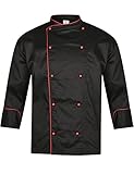 BWOLF BIKO NOBU Kochjacke Unisex Kochjacke Damen Kochjacke Herren Schwarz/Weiss Kochkleidung Professional Chef Uniform Langarm (Schwarz, L)