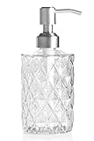 Ekirlin Glas Seifenspender für Küche, Bad - Nachfüllbare Handwaschflüssigkeit Klarglasflasche,340 ml Glasspender mit Edelstahlpumpe für Geschirrspülmittel, ätherisches Öl,Shampoo Lotion (Transparent)