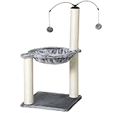 PawHut Kratzbaum mit Hängematte Katzenbaum Kletterbaum für Katzen mit Spin-Ball Grau 39,5x39,5x83 cm