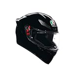 AGV - K1 S E2206 Motorrad Helm, Herren ECE Vollvisier Motorradhelm, Racing Style mit Aerodynamischem Spoiler, Kratzfestem Visier, 190° Sichtfeld, mit Intercom Ready, Schwarz