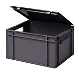 1a-TopStore Stabile Profi Aufbewahrungsbox Stapelbox Eurobox Stapelkiste mit Deckel, Kunststoffkiste lieferbar in 5 Farben und 21 Größen für Industrie, Gewerbe, Haushalt (grau, 40x30x22 cm)
