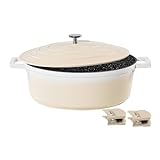 STONELINE Creme Bräter Induktion 32 cm, 6,6 L, Bräter mit Deckel, Aluguss beschichteter Topf mit echten Steinpartikeln, Schmortopf backofengeeignet, Bräter Farbe: Creme