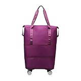Umhängetasche mit Rädern, wasserdicht rollendes Handgepäck über Nacht, Organisation, Kleidungsstück Träger für Fitnessstudio, Einkaufen, Graben, Wochenendreisen, Urlaub, Lila Rot, Refer to description