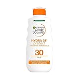 Garnier Ambre Solaire Milchschutz Hydra 24H Protect, Gesicht und Körper, Ultra-Feuchtigkeitsspendend für den ganzen Tag, mit hohem SPF 30-Schutz, wasserfest, schnelle Absorption, 200 ml