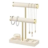 Josmimic Schmuck Organizer mit 2 Ebenen - Beige Schmuckständer Armbänder, Abnehmbarer T-Steg Schmuck Ständer, Samt-Armbandhalter, Schmuckhalter für Armband, Halskette, Uhren, Ringe