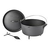 TAINO Dutch Oven 8L aus Gusseisen Ø 30cm Feuertopf Set Deckelheber Ständer Cast Iron Schmortopf mit Füßen Gusstopf ideales Grillzubehör Dopf