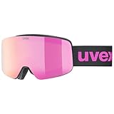 uvex pwdr FM - stylische, verspiegelte Skibrille mit weitem Sichtfeld und Anti-Fog-Beschichtung mit ausgewachsenen Features für Kinder - black matt/pink-clear - one size