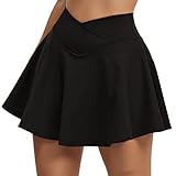 HAWILAND Tennisrock Damen - Hosenrock Crossover Waist V-Bund Tennis Skort mit Taschen Golfrock für Radfahren Wandern Laufen #5 Schwarz S