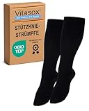 Vitasox Stützstrümpfe für Damen & Herren, 1 Paar schwarz 39/42, Stützkniestrümpfe aus Baumwolle mit Kompression für Flug, Reise, Büro und Auto, Thrombose Socken gegen geschwollene Beine, 44450