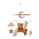 Uixxducc Mobile Baby Windspiele, Babybett Mobile 3D Bär Hase Kaninchen Wolken, Kinderzimmer Hängende Bettglocke, Neugeborenen Geschenk für Baby Jungen und Mädchen (Braun Bär)
