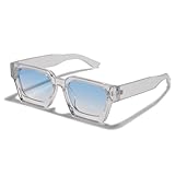 WDZAYXC Vintage Rechteckige Sonnenbrille für Damen Herren Chunky Rectangle Sunglasses Retro Brille UV400 Schutz(transparent/blau)