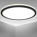 B.K.Licht - ultraflache LED Deckenlampe - runde LED Deckenleuchte mit indirekter Beleuchtung - schwarz - 420mm Durchmesser