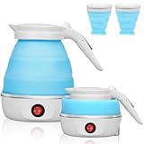 Kieselgel Wasserkocher Elektrisch Reisewasserkocher Mini Camping Wasserkocher Faltbarer 0.6L (Blau)
