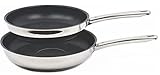 Silit Calabria Pfannen Set Induktion 2-teilig, 2 Bratpfannen 24, 28 cm, polierter Edelstahl, Antihaftversiegelung, backofengeeignet, wärmereduzierender Griff
