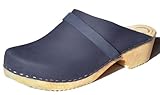 scandibay Clogs aus Nubukleder, Blau, Sohle aus Buchenholz – Blau, China, Schuhgrößen, EU, Erwachsene, digital, Unisex, grau, 40 EU Large