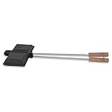 BBQ-Toro Waffeleisen | Sandwicheisen mit 2 Stielen und Holzgriffen | Waffle + Pie Iron | rechteckige Doppelform aus Gusseisen, bereits eingebrannt | Waffeleisen aus Gusseisen, Sandwichmaker