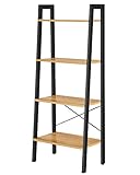 VASAGLE Regal, Bücherregal mit 4 Ebenen, Leiterregal, Standregal, für Wohnzimmer, Schlafzimmer, Küche, Homeoffice, Industrie-Design, Stahlrahmen, honigbraun-schwarz LLS044B05, 34D x 56W x 137.5H cm