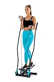 Hop-Sport Stepper HS-045S mit Haltegriffen, Blau - Kompakter Swing Stepper für Zuhause, Fitnessgerät mit LCD-Display und Expandern, Nordic Walking Training, Max. Belastung 150 kg