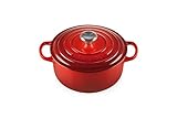 Le Creuset Signature Gusseisen-Bräter mit Deckel, Ø 20 cm, Rund, Für alle Herdarten und Induktion geeignet, Volumen: 2,4 l, 3,092 kg, Kirschrot, 21177200602430