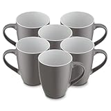 for friends 6 Stück Kaffeebecher 300ml aus hochwertigem Steinzeug, Kaffeetasse in grau, Kaffeebecher mit Henkel, Spülmaschinen- & Mikrowellengeeignet