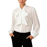 Generisch Damen Elegante Schluppenbluse mit Perlen-Verzierung - Langarm-Bluse mit großer Schleife | Festliches Oberteil für Büro und besondere Anlässe