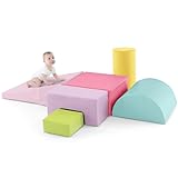 COSTWAY 6 STK. Schaumstoffbausteine, Riesenbausteine zum Toben und Klettern, Softbausteine aus Schaumstoff, Großbausteine Mehrfarbig, für Kinder im Vorschulalter, Babys und Schulkinder (Hellrosa)