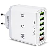YIIFELL USB Ladegerät, 65W 6-Port USB Ladegerät mit Intelligent QC 3.0 Schnellladegerät Mehrfach Ladestecker USB Netzteil für iPhone 15 14 13 12 11 Pro Max SE 2020 XS XR 8 7, Samsung, Handys