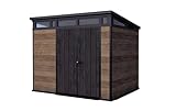 Keter Signature Gartenhaus 9x7 Gerätehaus 279x218x226 cm Kunststoff Walnuss mit Pultdach und Bodenplatte wetterfest UV-beständig