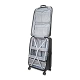 CASYRO Koffer zum Aufklappen, Stand-Up Koffer, Schrankkoffer, Hartschalenkoffer Trolley, Reisekoffer nutzbar wie Kleiderschrank, Rollkoffer mit 4 Rollen, 120l, L (Schwarz/Grau)