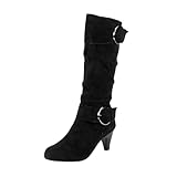 Dr. S Plateau Stiefel Einfarbig Wildleder Mode Herbst Und Winter Damen Bequeme Stiefel Temperament Stiefel Breiter Absatz, Schwarz , 41 EU
