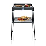 SEVERIN Standgrill mit Edelstahl-Grillrost und Standuntergestell und Ablagerost, Elektrogrill mit schnellem Grill-Start, Balkon Grill ohne Verbrennungsgefahr, Schwarz, PG 8566