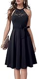 HOMEYEE Damen Vintage 50er Rockabilly Schulterfrei Bestickte Spitze Cocktailkleid A283 (S, Schwarz)
