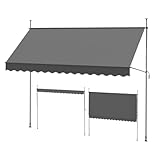 GIHAUVIA Balkon-Klemmmarkise (350×150 cm, grau) – Handkurbel + bohrungsfrei, UV-Schutz & wasserdicht, höhenverstellbar