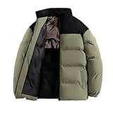 PANVER Baumwolle Jacke Herren Verdicken Stehkragen Warm Outdoorjacke Urban Mode Casual Einfarbig Langarm Jacke L-Green 3XL