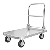 Klappbarer Plattformwagen, robuster Edelstahl-Flachbettwagen mit Rädern, starke Tragfähigkeit für Lager, Fabriken, Baustellen