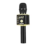 BONAOK Karaoke Mikrofon, 3 in 1 Kabelloses Bluetooth Mikrofon, Kinder Mikrofon Lautsprecher Maschine, Tragbares KTV Mikrofon für zu Hause, Kompatibel mit IOS Android Bluetooth Geräten（Schwarz Gold
