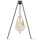 SCHMUSEWOLKE Federwiege Bio mit Tipi Anthrazit und Anthrazit Motor - für Babys ab Geburt bis 15 kg - Federwiegen-Set mit Gestell und Motor - mit Schafwollmatratze