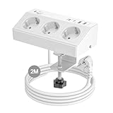 Tischsteckdose mit USB C PD 20W, 4000W/16A Steckdosenleiste Schreibtisch, STGAROT 3 Fach Mehrfachsteckdose 4 USB mit Schalter 2M Kabel, Überspannungsschutz Steckdose Tisch für Zuhause Büro, Weiß