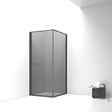 Belvit Duschkabine 90 x 90 cm, Schiebetür nach innen öffnend, ESG Sicherheitsglas 6 mm, Anti Kalk Beschichtung, platzsparend reversibel links rechts, Rahmen aus Aluminium, Rauchglas, Mattschwarz