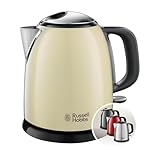 Russell Hobbs Wasserkocher [1,0l] Colours+ Edelstahl Creme (2400W, Schnellkochfunktion, herausnehmbarer Kalkfilter, außenliegende Wasserstandsanzeige,kleiner Reisewasserkocher)Teekocher 24994-70