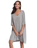 Irdcomps Nachthemd für Damen Schlafshirt Kurzarm Sleepshirt Baumwolle Kurz Sexy Schlafkleid Schlafhemd Oversize Sommer Nachtwäsche Grau M